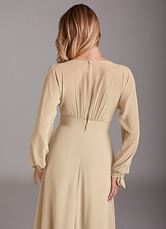 Azazie Matilda Bridesmaid Dresses Champagne A-Line Long Sleeve Chiffon Dress image8