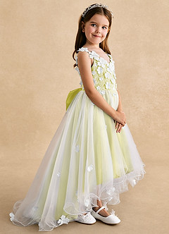 Azazie Celia Flower Girl Dresses Canary A-Line Lace Tulle Dress image3