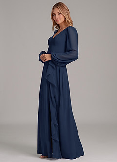 Azazie Simone Bridesmaid Dresses Dark Navy A-Line Long Sleeve Chiffon Dress image6