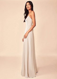 Azazie Mei Vestidos de damas de honor Vestido de Alabastro Blanco de Satén Elástico de Corte en A con Cuello en V image4