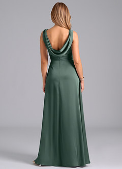 Azazie Karina Bridesmaid Dresses Sea Moss A-Line Pleated Stretch Satin Dress image6