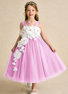 Azazie Dovey Flower Girl Dresses Candy Pink Ball-Gown Bow Tulle Dress image1