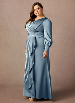 Azazie Petrina Kleider für die Brautmutter Meerjungfrau-Linie Falten Stretch-Satin Kleid Staubblau image5