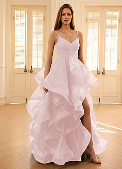 Carmencita Powder Pink A-line Ruffles Prom Dress image7