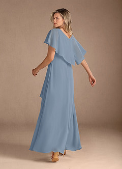Azazie Eliza Mother of the Bride Dresses Dusty Blue A-Line V-Neck Pleated Chiffon Dress image3