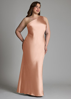 Azazie Juniper Bridesmaid Dresses Rose Gold Mermaid One Shoulder Stretch Satin Dress image10