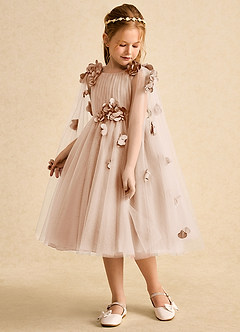 Azazie Staria Blumenmädchenkleider Ballkleid Gestreift Tüll Kleid Englisches Rosa image5