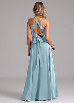 Azazie Evalleen Bridesmaid Dresses Moody Blue A-Line Pleated Stretch Satin Dress image6