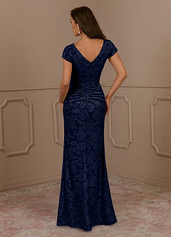 Azazie Roya Mother of the Bride Dresses Dark Navy Mermaid Ruched Floral Burnout Dress image4