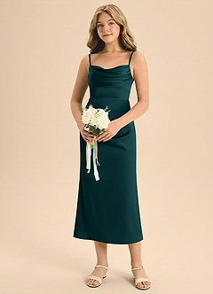 Azazie Mai Junior Abito Tubino in Raso Elasticizzato Plissettato Pino image4