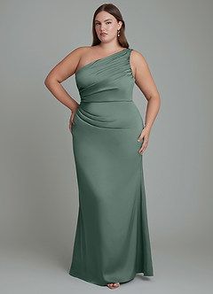 Azazie Akilah Brudtärnklänningar Klänning av Sjöjungfru i Stretch Satin One-shoulder Havsmossa image8
