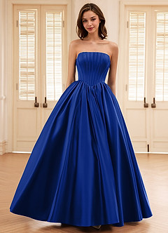 Seraphina Blue A-line Boned Corset Satin Prom Dress image4