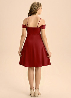 Azazie Anselie Junior Pomegranate A-Line Pleated Stretch Satin Dress image2