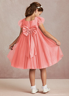 Azazie Kalio Flower Girl Dresses Coral A-Line with Sleeves Tulle Dress image1