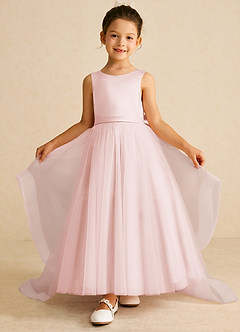 Azazie Pumpkin Flower Girl Dresses Blushing Pink A-Line Convertible Tulle Dress image2