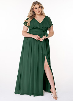 Azazie Jael Vestidos de damas de honor Vestido de Verde Oscuro de Malla de Corte en A con Cuello en V image9