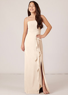 Azazie Kaylee Junior Jurk van Chiffon met A-Lijn met Riem Wit Albast image4