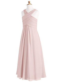 Azazie Kaleigh Junior Robe Trapèze en Mousseline de soie Plissée Rose Pâle image7