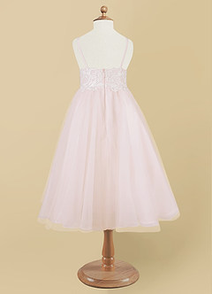 Azazie Buttercup Robe Demoiselle D'honneur Fillette Robe Trapèze en Tulle Dentelle Ivoire Rose Rougissant image8