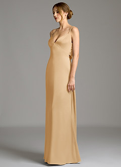 Azazie Adriane Robes de demoiselle d'honneur Robe Fourreau en Satin extensible Arc Or image3