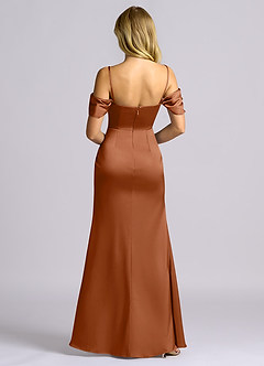 Azazie Auden Bridesmaid Dresses Copper Sheath Off the Shoulder Stretch Satin Convertible Dress image2
