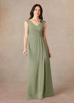 Azazie Sally Mother of the Bride Dresses Pistachio A-Line V-Neck Pleated Chiffon Dress image1