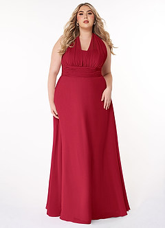 Azazie Fifi Brautjungfernkleider Wandelbar A-Linie Schulterfrei Chiffon Kleid Scharlachrot image12