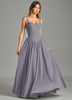 Azazie Evadina Vestidos de damas de honor Vestido de Sombra de Gasa de Corte en A con Corsé image3