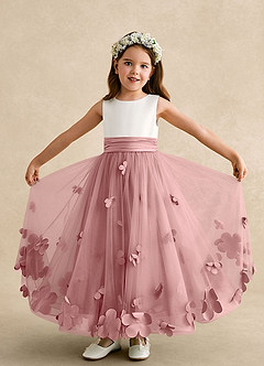 Azazie Vi Flower Girl Dresses Dusty Rose A-Line Sleeveless Tulle Dress image5