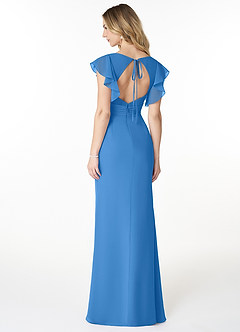 Azazie Val Bridesmaid Dresses Blue Jay Mermaid V-Neck Keyhole Chiffon Dress image2