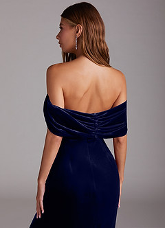 Azazie Shay Bridesmaid Dresses Dark Navy Sheath Off the Shoulder Velvet Convertible Dress image2