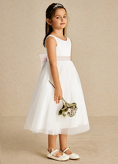 Azazie Kavi Flower Girl Dresses Ivory Rose Petal A-Line Bow Matte Satin Dress image4