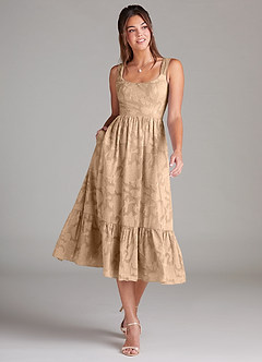 Azazie Alissa Bridesmaid Dresses Champagne A-Line with Pockets Floral Burnout Dress image1