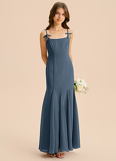 Azazie Evey Junior Abito Sirena in Chiffon Plissettato Blu Nettuno image4