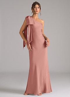 Azazie Capri Brautjungfernkleider Meerjungfrau-Linie One-Shoulder Stretch-Satin Kleid Rosettenrosa image1