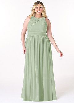 Azazie Harper Bridesmaid Dresses Dusty Sage A-Line Pleated Chiffon Dress image6