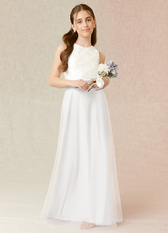 Azazie Albertine Junior White A-Line Lace Chiffon Dress image1