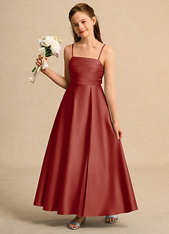 Azazie Pebbles Junior Formal Flower Girl Klänningar Klä A-Line i Matt satäng Plisserad image2