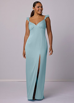 Barbie ♥ Azazie Bridesmaid Dresses Moody Blue Sheath Stretch Satin Dress image8