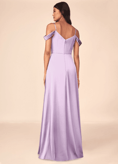 Azazie Ocean Robes de demoiselle d'honneur Robe Trapèze en Satin extensible Col V plissé Frostiges Flieder image4