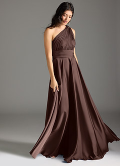 Azazie Charlize Bridesmaid Dresses Ganache A-Line One Shoulder Stretch Satin Dress image9