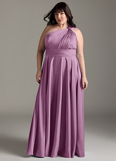 Azazie Charlize Bridesmaid Dresses Wisteria A-Line One Shoulder Stretch Satin Dress image13