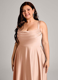 Azazie Shaude Bridesmaid Dresses Rose Gold A-Line Pleated Stretch Satin Dress image2