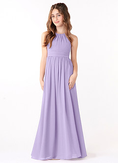 Azazie Jaylah Junior Lilac A-Line Ruched Chiffon Dress image4