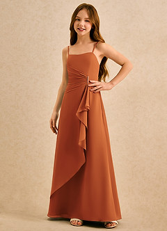 Azazie lolly Girls Formal Robe Demoiselle D'honneur Fillette Robe Trapèze en Mousseline de soie Plissée Cannelle image5