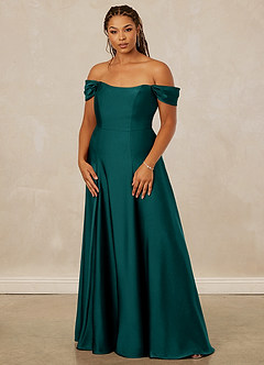 Christian Siriano Bridal for Azazie 1002 Brautjungfernkleider Wandelbar A-Linie Schulterfrei Stretch-Satin Kleid Pfau image11