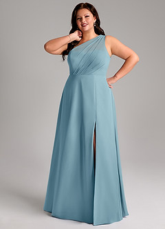 Azazie Phaedra Bridesmaid Dresses Moody Blue A-Line One Shoulder Chiffon Dress image13