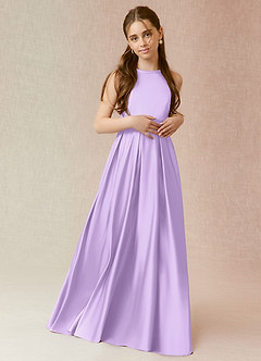 Azazie Arianthe Junior Lilac A-Line with Pockets Stretch Satin Dress image2