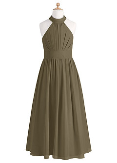 Azazie Iman Junior Willow Green A-Line Pleated Chiffon Dress image5