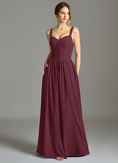 Azazie Porscha 신부 들러리 드레스 A라인 스윗하트 네크라인 쉬폰 바닥 길이 드레스 image1